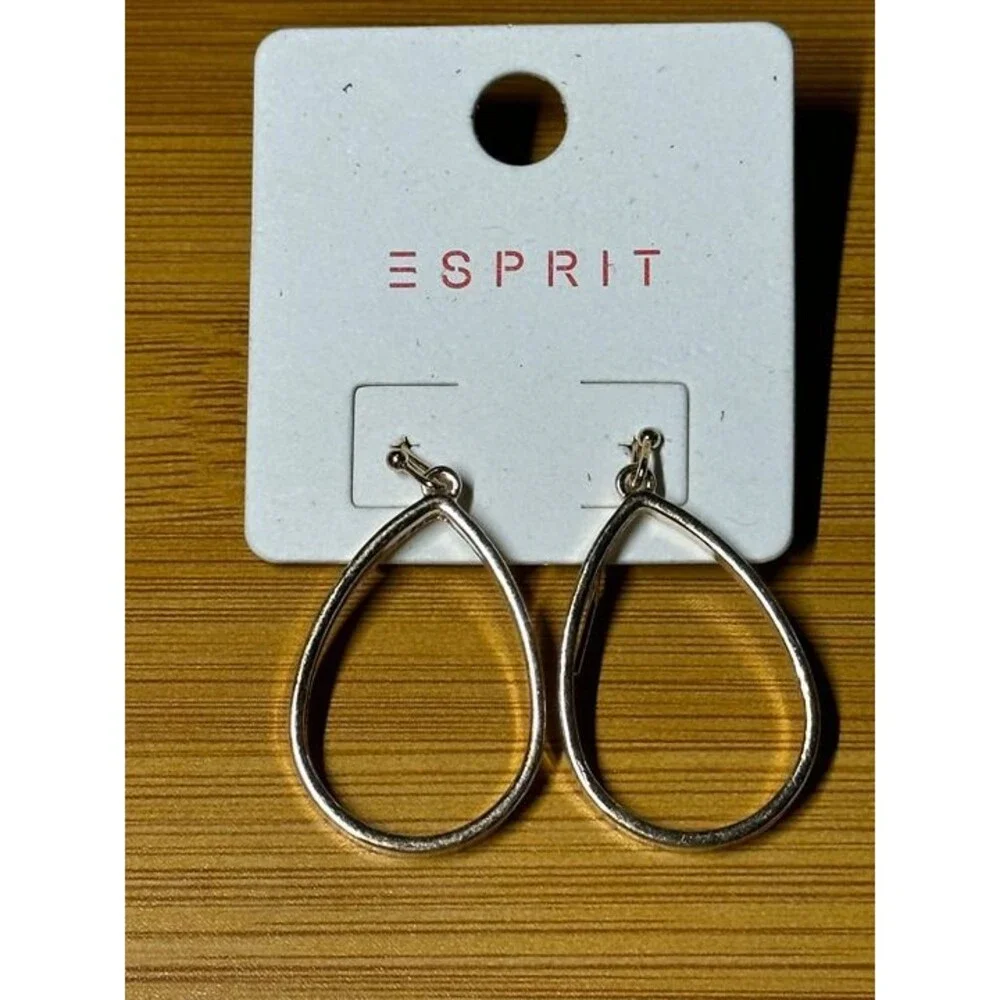 ESPRIT Gold Tone Teardrop Filigree Hoop Earrings Boho Statement Style New Pair